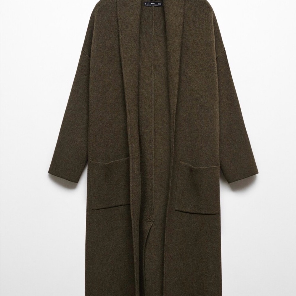 Mango OVERSIZED Dark Olive Green Open Front Body Length Cardigan